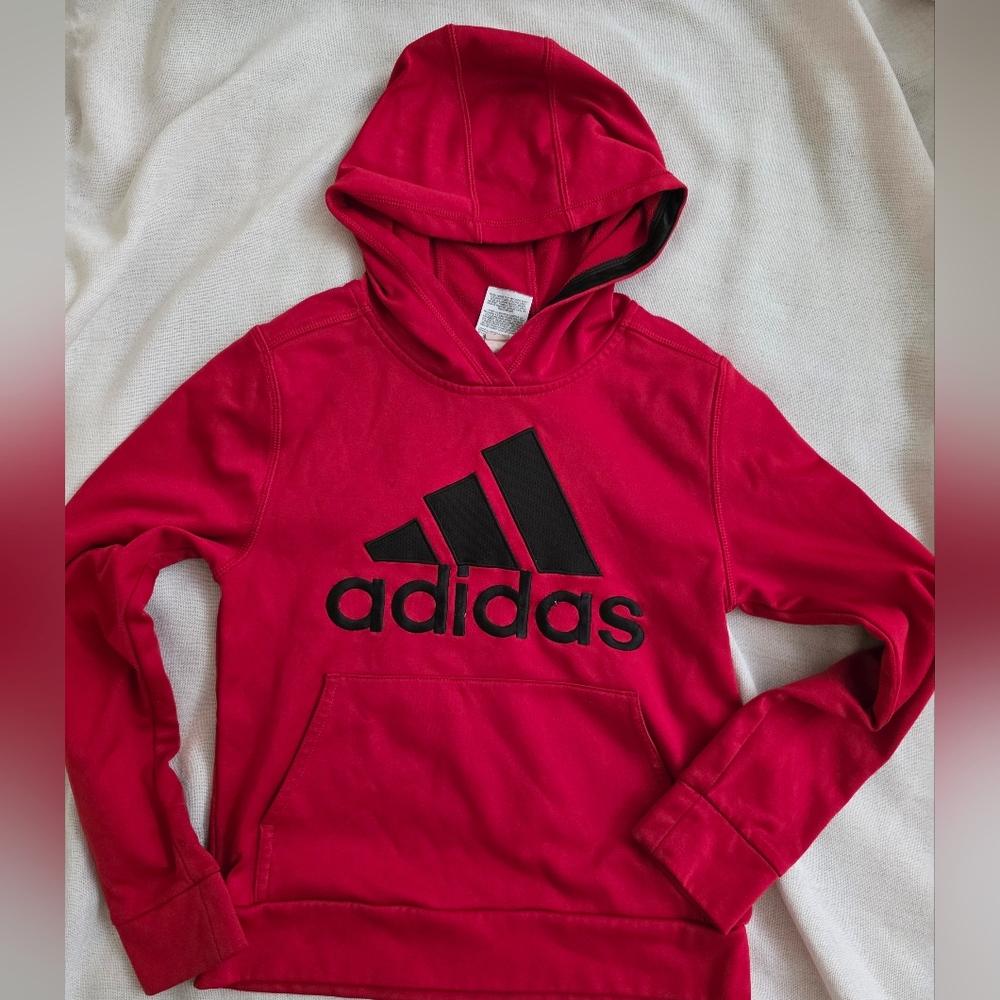 Adidas Boys' Big Logo Pullover Hoodie vibrant red,‎ classic, athletic-style SzS8